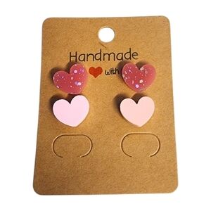 Pink Hearts Duo Acrylic Stud Earrings - 2 Pair